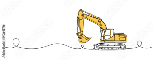 Excavator operating on continuous line construction ground