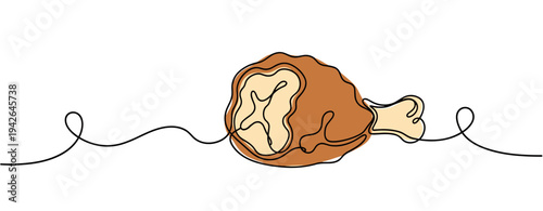 Fried chicken drumstick resting on continuous line background