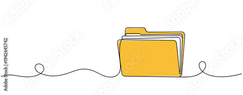 Yellow folder icon resting on continuous line surface