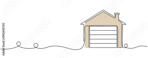 Garage door closed on suburban house on white background