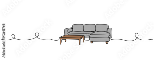 Sectional sofa with coffee table in simple living room