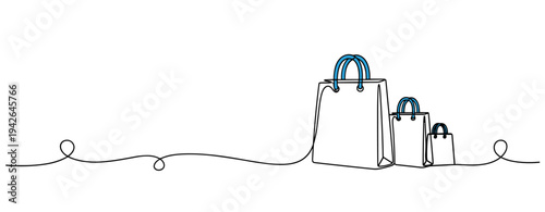 Shopping bags arranged in decreasing size on continuous line surface