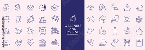 Wellness and Spa Line Editable Icons set. Vector illustration in modern thin line style of components of a healthy lifestyle, face , recreation. Pictograms and infographics