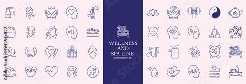 Wellness and Spa Line Editable Icons set. Vector illustration in modern thin line style of components of a healthy lifestyle, face , recreation. Pictograms and infographics
