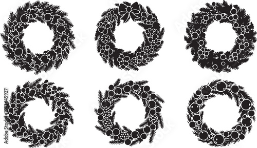 Collection of Six Different Black and White Wreath Designs