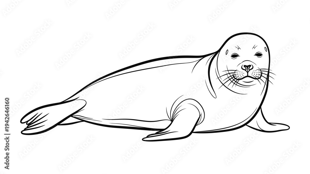 Obraz premium Elegant Seal Contour: A graceful, minimalist illustration of a seal resting, its sleek form defined by clean lines and subtle shading, representing marine wildlife.