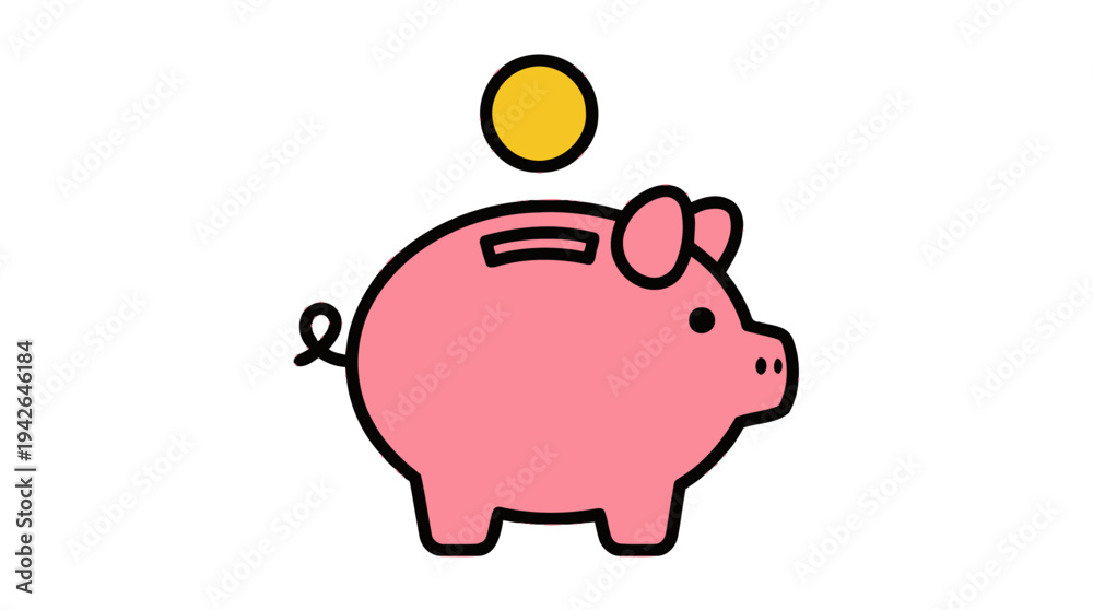 Fototapeta premium Pink Piggy Bank and Gold Coin Vector Savings Icon