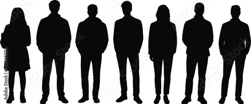 Business team standing silhouettes isolated on white background, corporate professionals group in formal wear vector illustration for office concept
