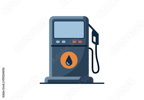 Surtidor de combustible en una estación de servicio con icono de gota de aceite