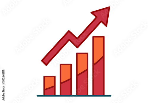 Gráfico de barras ascendente con flecha roja que indica crecimiento y éxito financiero