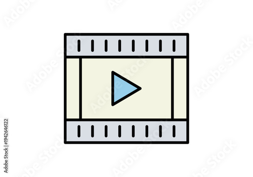 Reproductor de video digital con botón de inicio sobre fotograma de película