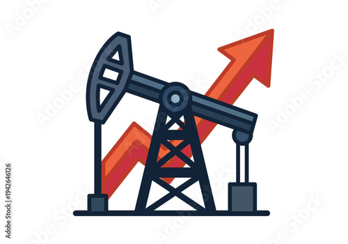 Bomba de extracción de petróleo con flecha roja ascendente que simboliza el encarecimiento y la crisis del sector energético