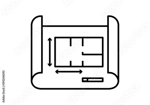 Plano de arquitectura desenrollado con medidas y distribución de vivienda en líneas negras