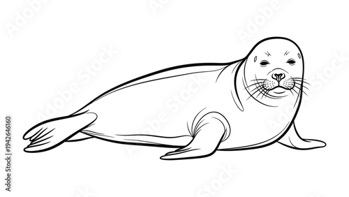 Elegant Seal Contour: A graceful, minimalist illustration of a seal resting, its sleek form defined by clean lines and subtle shading, representing marine wildlife.