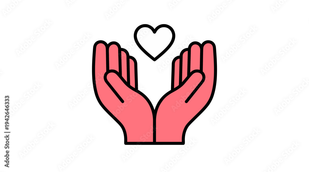 Fototapeta premium Hands Cupped with Heart Symbol Representing Care and Support