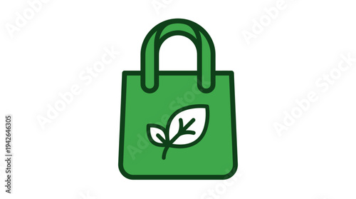 Green eco-friendly reusable shopping bag icon with leaf symbol
