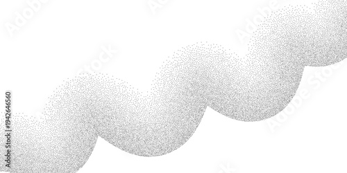 Futuristic Grunge wavy sand grain background. Stippling curved gradient wave texture. Gritty noise dotwork wallpaper. Black dots, speckles, particles or granules. Futuristic