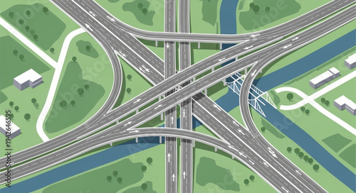 Complex Highway Interchange with Multiple Overpasses and Ramps.