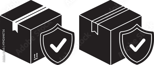 Shipping Box and Shield Icons: Package Protection and Security Services
