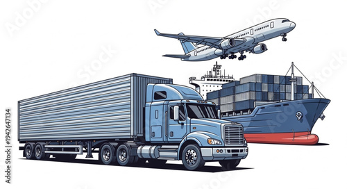 Cargo Truck Ship Plane Transportation.
