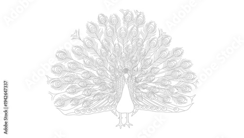 Peacock's Majestic Display: A stunning illustration of a peacock in full display, showcasing its magnificent plumage, feathers, and elaborate patterns, representing grace, beauty, and opulence.