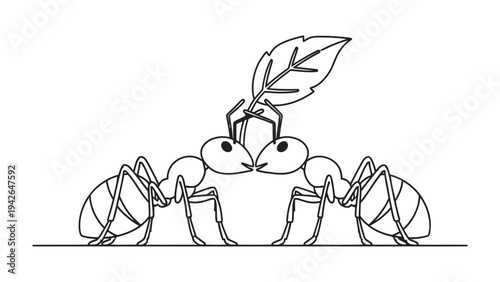 Ant Teamwork and Determination: This illustration depicts the impressive strength and unity of ants as they work together, carrying a leaf, symbolizing dedication and teamwork. 