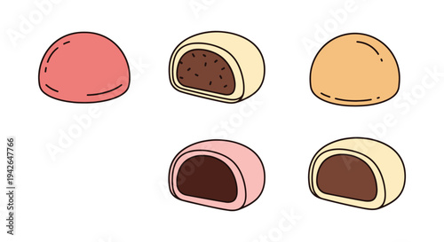 Mochi Ice Cream Line art soft abstract modern illustration