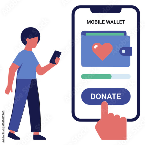 A person donates to charity using a mobile wallet on their smartphone.