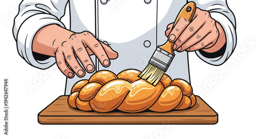 Chef Applying Egg Wash to Bread.