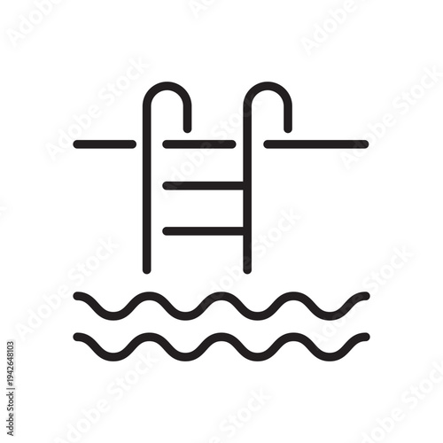 Minimal swimming pool ladder line icon representing pool access, swimming facilities and recreational water activities