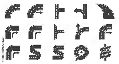 Road Elements Collection - Isolated Vector Set for Design and Mapping.