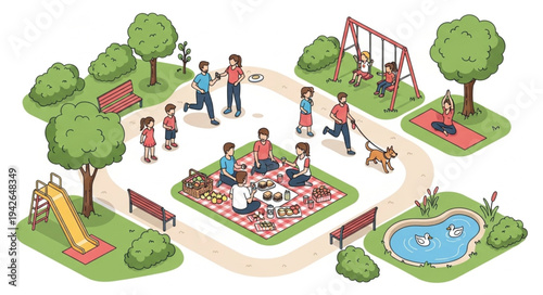 Children Playing in Park Scene.