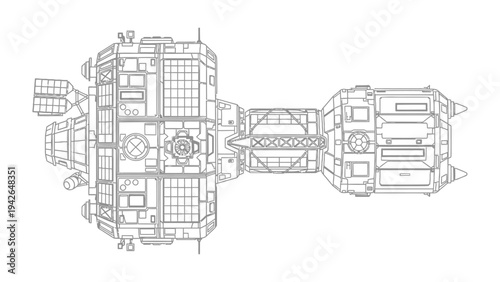 Spaceship Schematic: A detailed, top-down schematic of a futuristic spaceship, showcasing its intricate design and components.