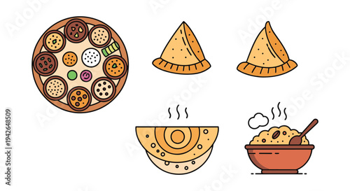 Indian Food Platter Line art creative abstract color vector design