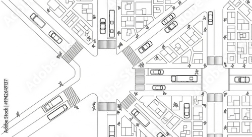 Detailed Architectural Blueprint of a Complex Urban Intersection.