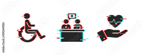 Patient accessibility and care services in medical support setting. Glitch effect