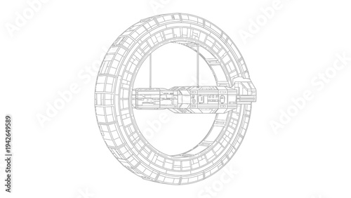 Futuristic Space Station: A technical illustration of a futuristic space station, showcasing its intricate design and potential for innovation in space exploration and human habitation.