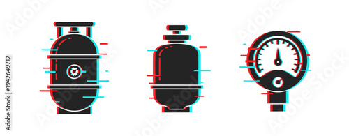 Glitched 3d pressure gauges and containers with digital artifact effects