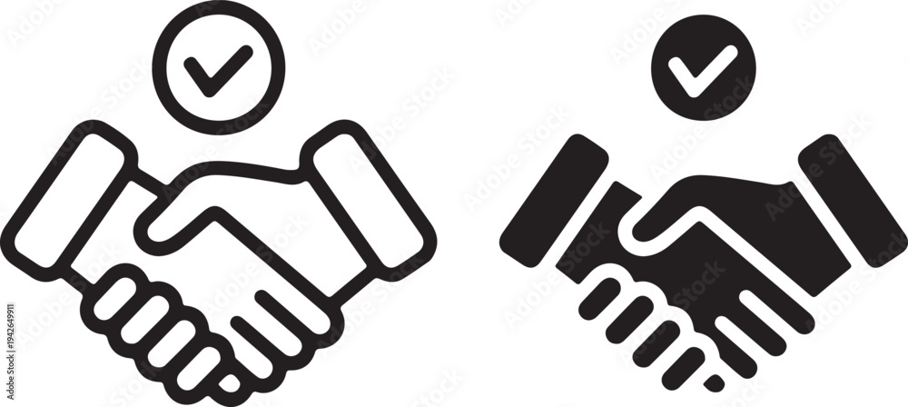 Obraz premium handshake agreement icon with check mark line and solid style vector illustration