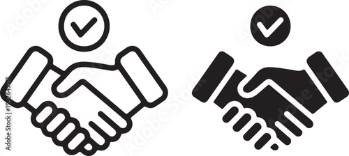 handshake agreement icon with check mark line and solid style vector illustration 
