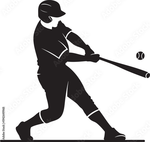 Vector Silhouette of Baseball Player at Bat - Athletic Sport Clipart
