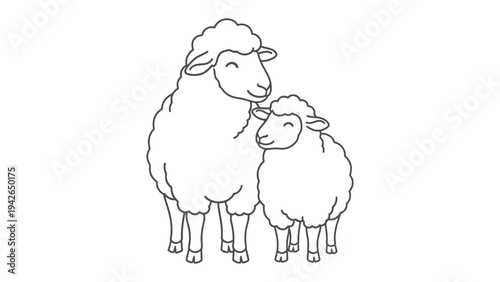 Mother Sheep and Lamb Embrace: A heartwarming depiction of maternal tenderness, as a mother sheep lovingly nudges her lamb, symbolizing the bond of family and the innocence of young life.