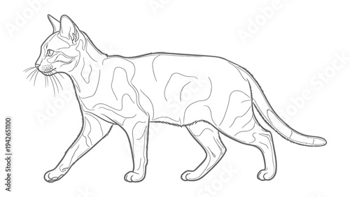 Elegant Cat Silhouette: A sleek cat silhouette with detailed contour line, showcasing its graceful form and poised gait. A perfect blend of simplicity and elegance.