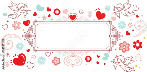 Ornate frame adorned with cupids, hearts, and floral elements