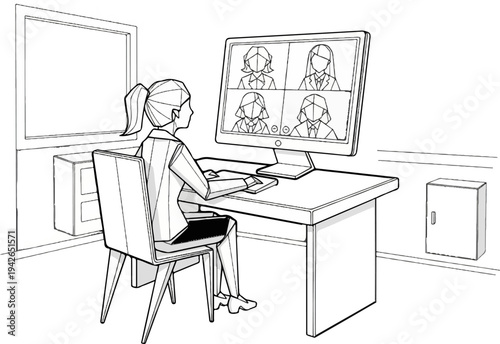 Person participates in a video conference call with three colleagues