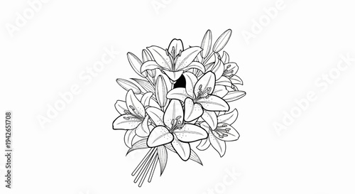 A black and white drawing of a bouquet of lilies