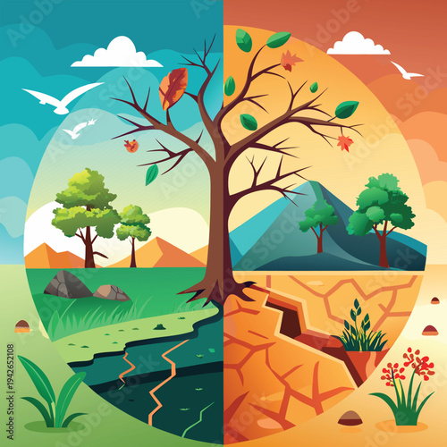 Before and After Tree Planting Environmental Restoration Vector