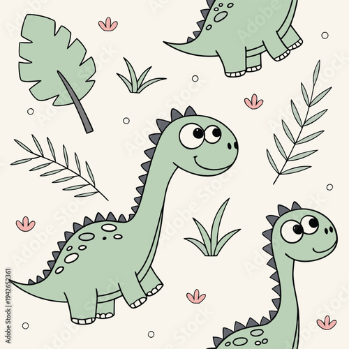 Set of 3 cute cartoon dinosaurs vector illustration