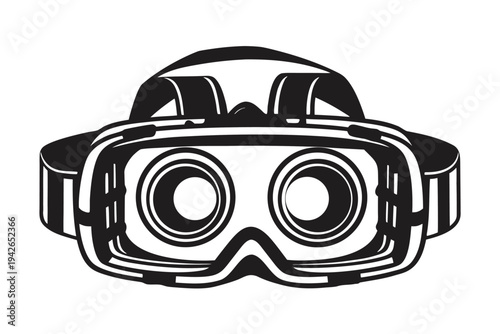 Black VR Headset on White Background, Virtual Reality Goggles