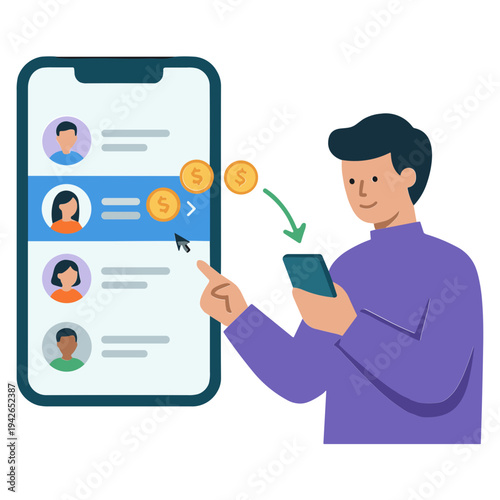 Man transfers money via mobile phone to friends on social media